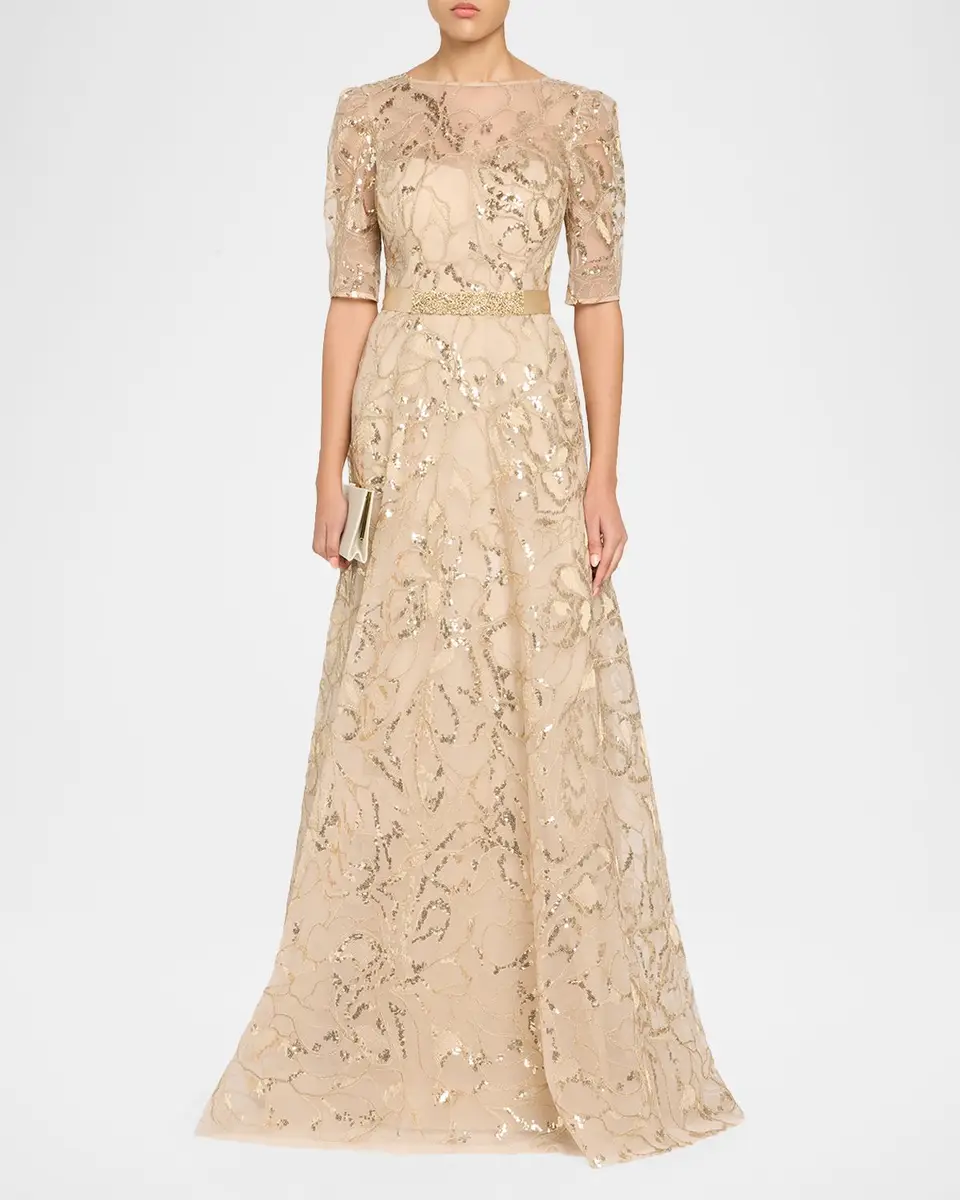 Rickie Freeman for Teri Jon Sequined Floral Tulle Gown | Thumbnail 2