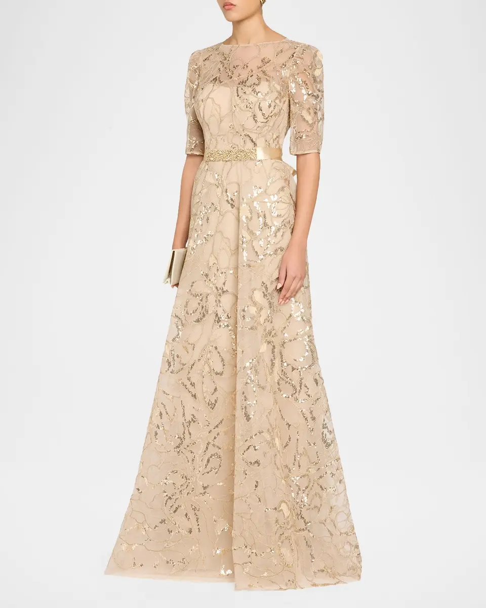 Rickie Freeman for Teri Jon Sequined Floral Tulle Gown | Thumbnail 4