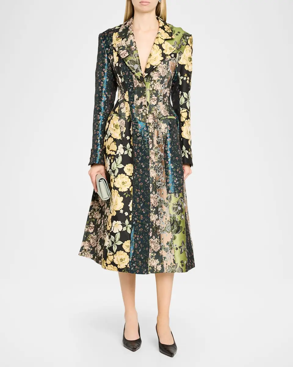 Jason Wu Collection Patchwork Floral Jacquard A-Line Long Jacket | Thumbnail 2