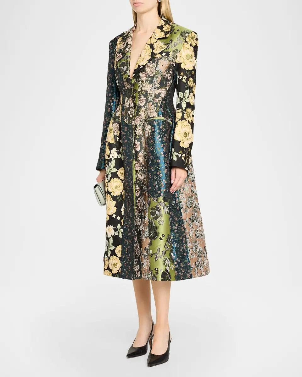 Jason Wu Collection Patchwork Floral Jacquard A-Line Long Jacket | Thumbnail 4