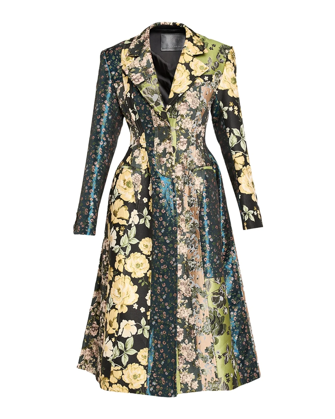 Jason Wu Collection Patchwork Floral Jacquard A-Line Long Jacket