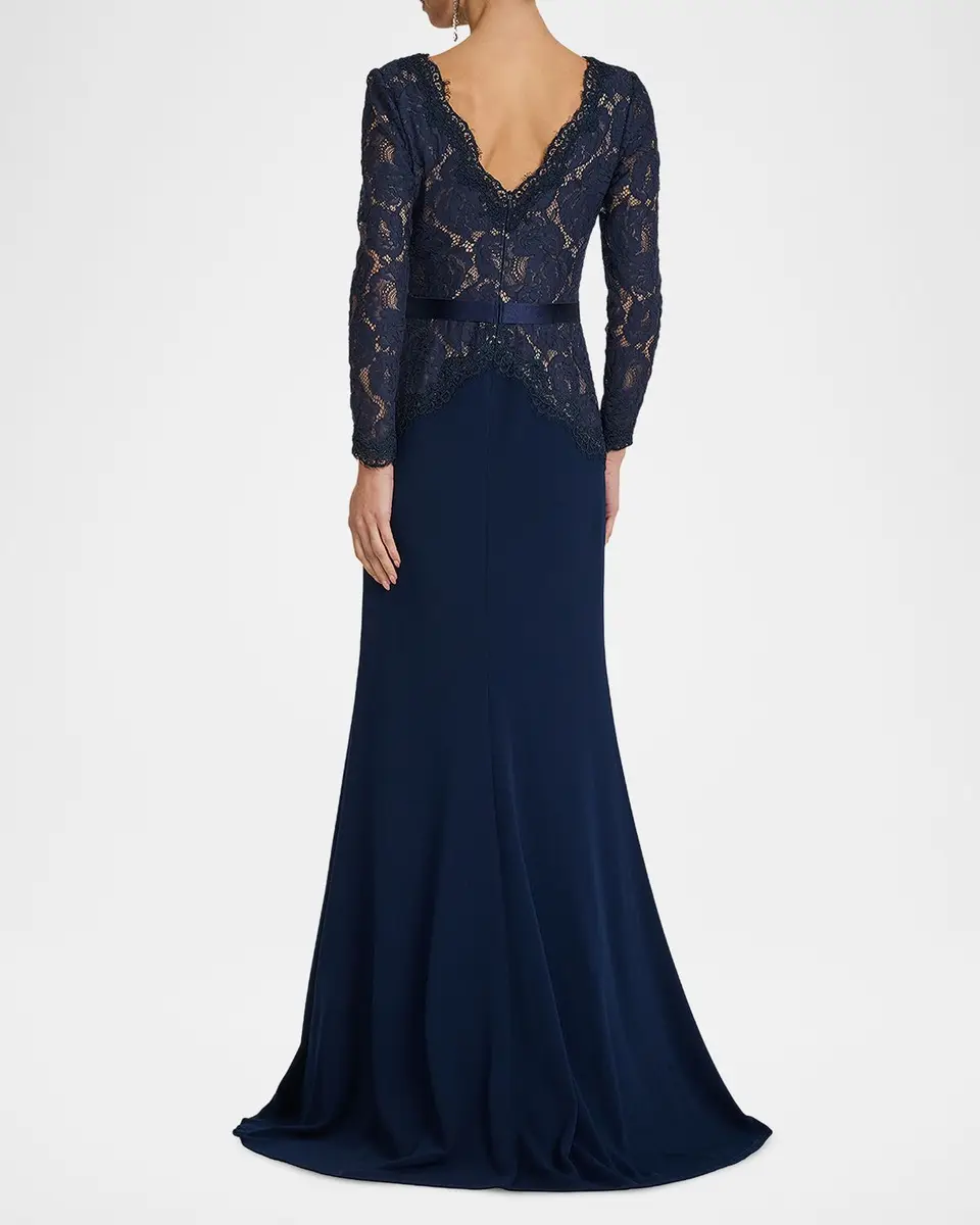 Tadashi Shoji Plunging Illusion Lace & Crepe Gown | Thumbnail 3 Tadashi Shoji Plunging Illusion Lace & Crepe Gown | Thumbnail 3