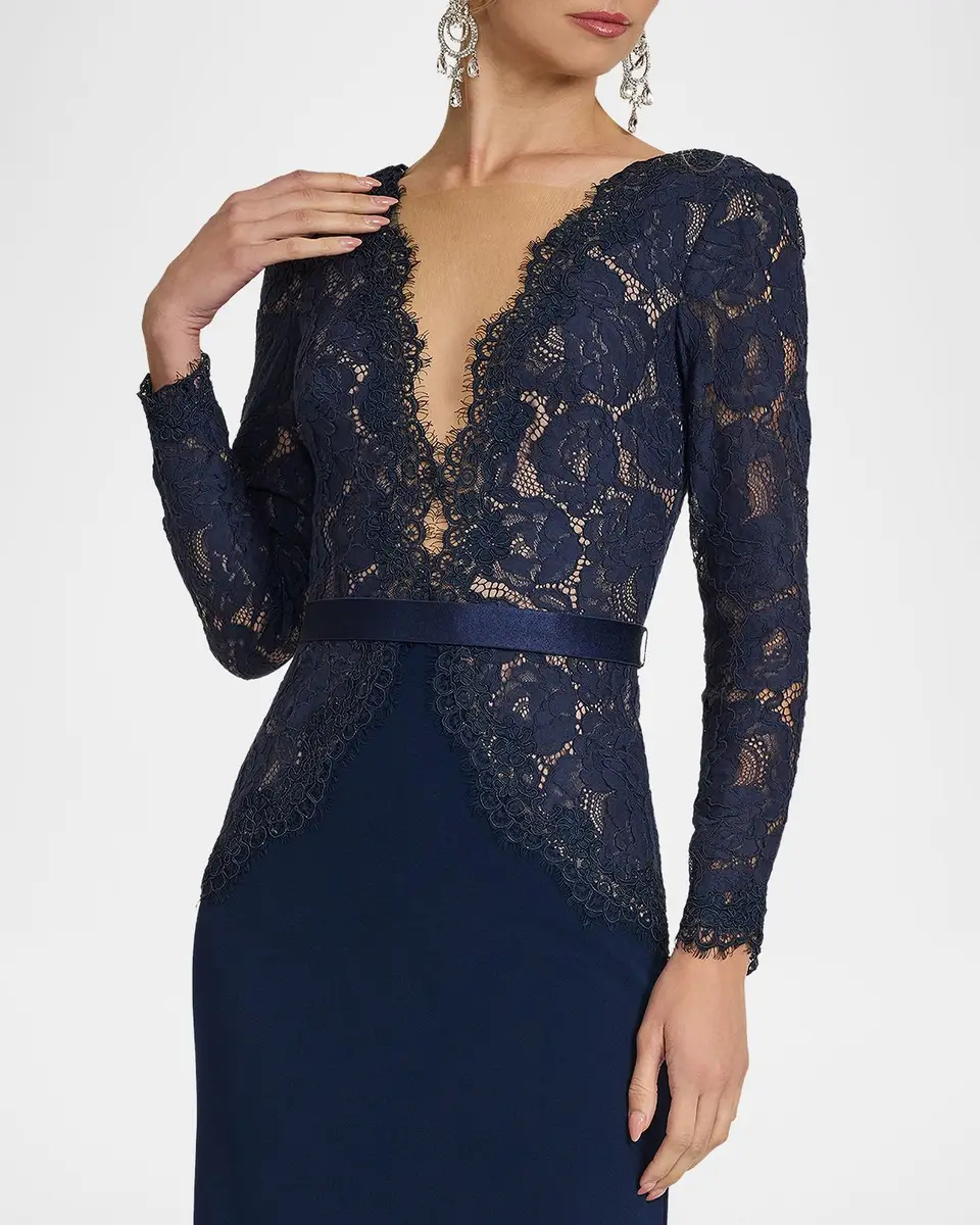 Tadashi Shoji Plunging Illusion Lace & Crepe Gown | Thumbnail 4 Tadashi Shoji Plunging Illusion Lace & Crepe Gown | Thumbnail 4