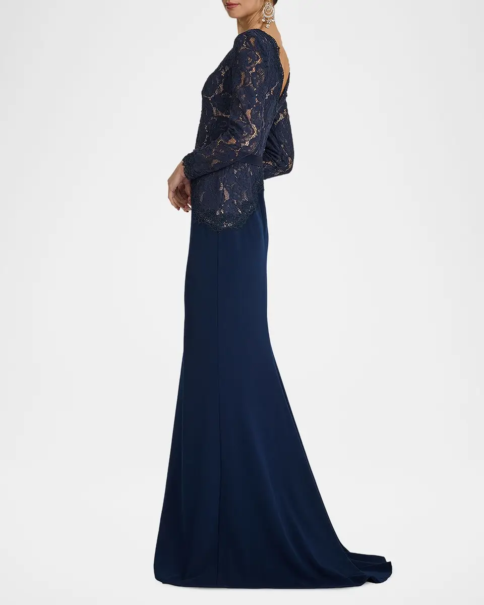 Tadashi Shoji Plunging Illusion Lace & Crepe Gown | Thumbnail 5 Tadashi Shoji Plunging Illusion Lace & Crepe Gown | Thumbnail 5