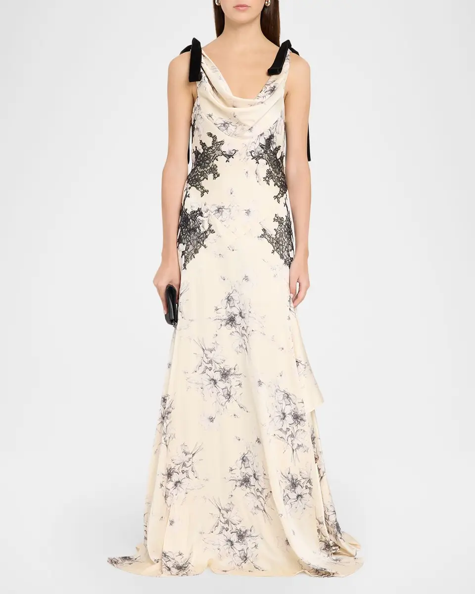 Cinq à Sept Hand-Sketched Floral Cowl-Neck Gown | Thumbnail 2 Cinq à Sept Hand-Sketched Floral Cowl-Neck Gown | Thumbnail 2