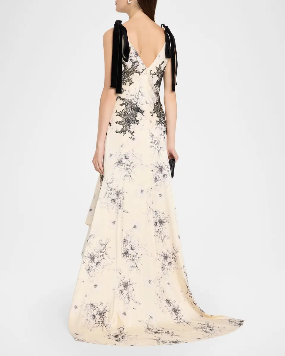 Cinq à Sept Hand-Sketched Floral Cowl-Neck Gown | Thumbnail 3 Cinq à Sept Hand-Sketched Floral Cowl-Neck Gown | Thumbnail 3