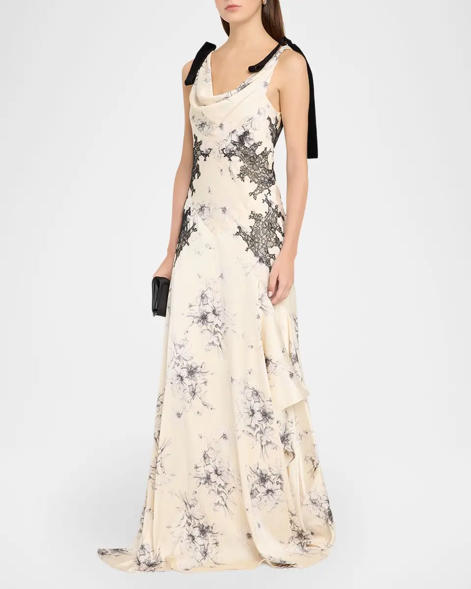 Cinq à Sept Hand-Sketched Floral Cowl-Neck Gown | Thumbnail 4 Cinq à Sept Hand-Sketched Floral Cowl-Neck Gown | Thumbnail 4