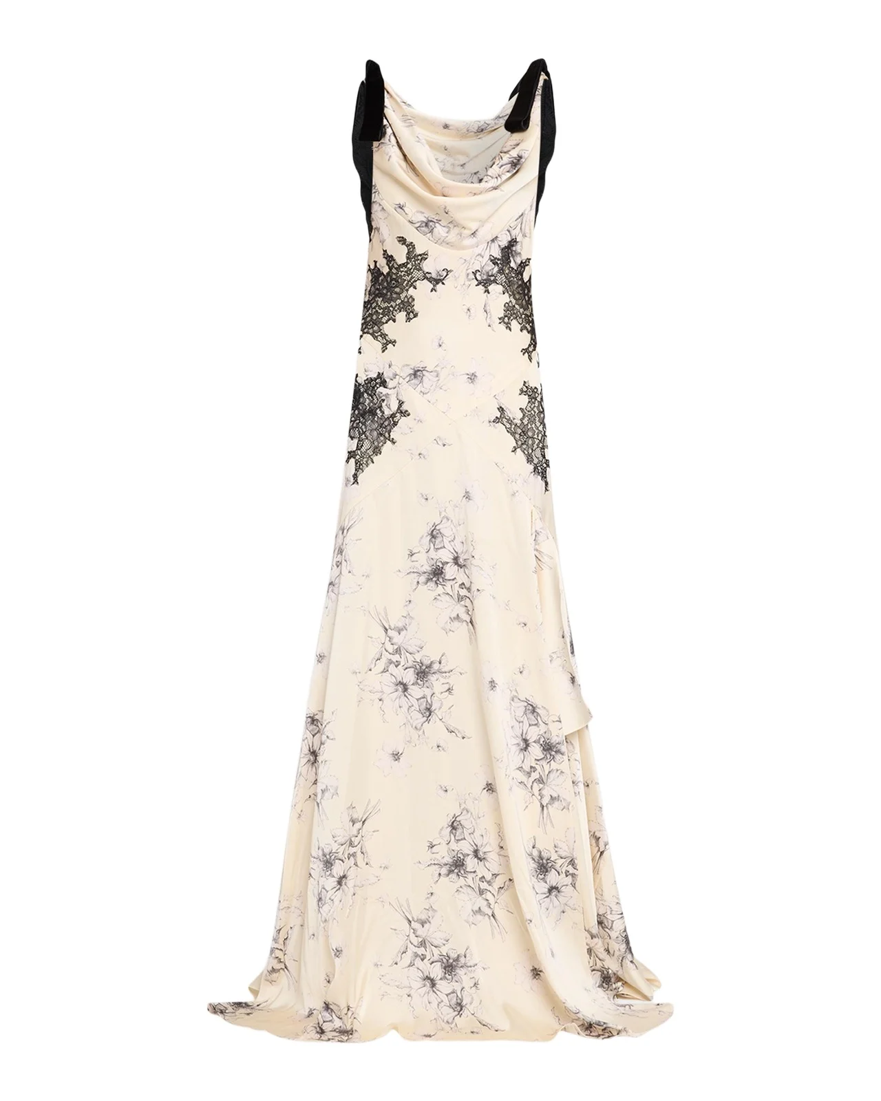 Hand-Sketched Floral Cowl-Neck Gown Hand-Sketched Floral Cowl-Neck Gown