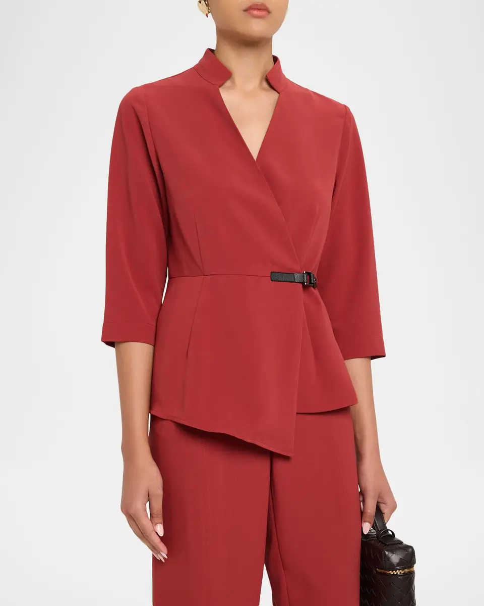 Misook Buckle Detail Crepe Wrap Blouse | Thumbnail 4 Misook Buckle Detail Crepe Wrap Blouse | Thumbnail 4