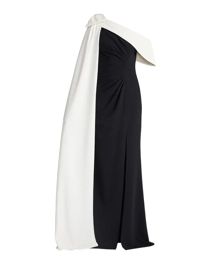 Tadashi Shoji One-Shoulder Draped Crepe Gown