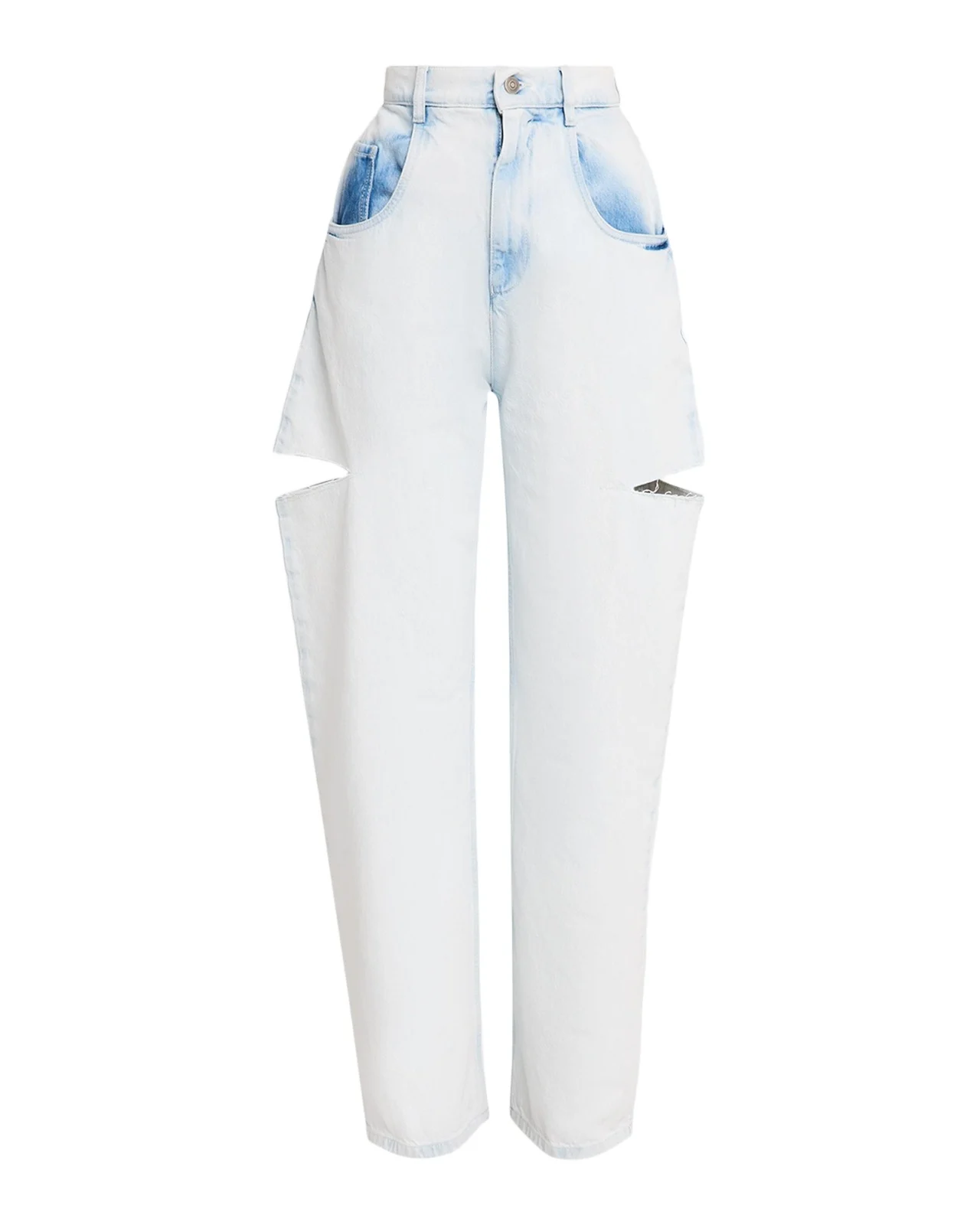 Cutout Bleached Barrel-Leg Jeans