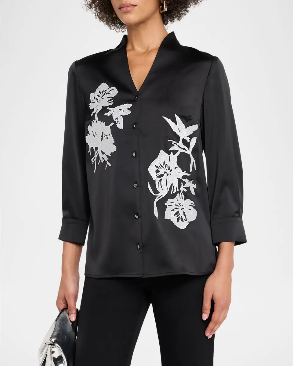 Misook Embroidered Crepe de Chine Blouse | Thumbnail 4 Misook Embroidered Crepe de Chine Blouse | Thumbnail 4