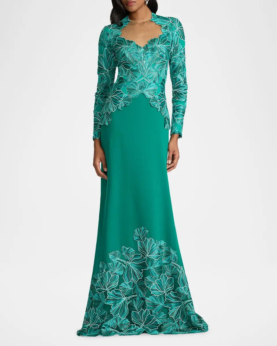 Tadashi Shoji Petal Applique Crepe Gown | Thumbnail 2