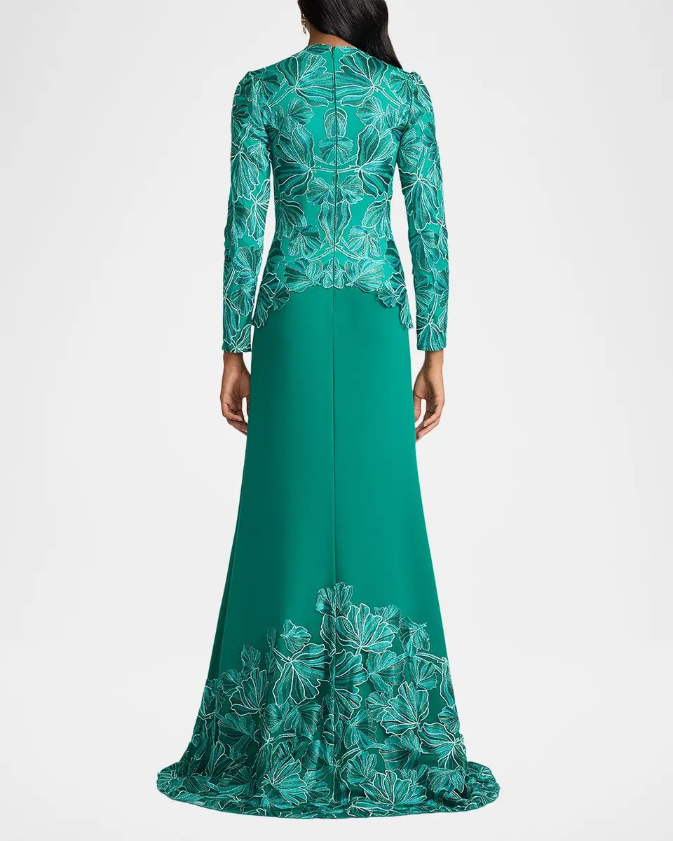 Tadashi Shoji Petal Applique Crepe Gown | Thumbnail 3