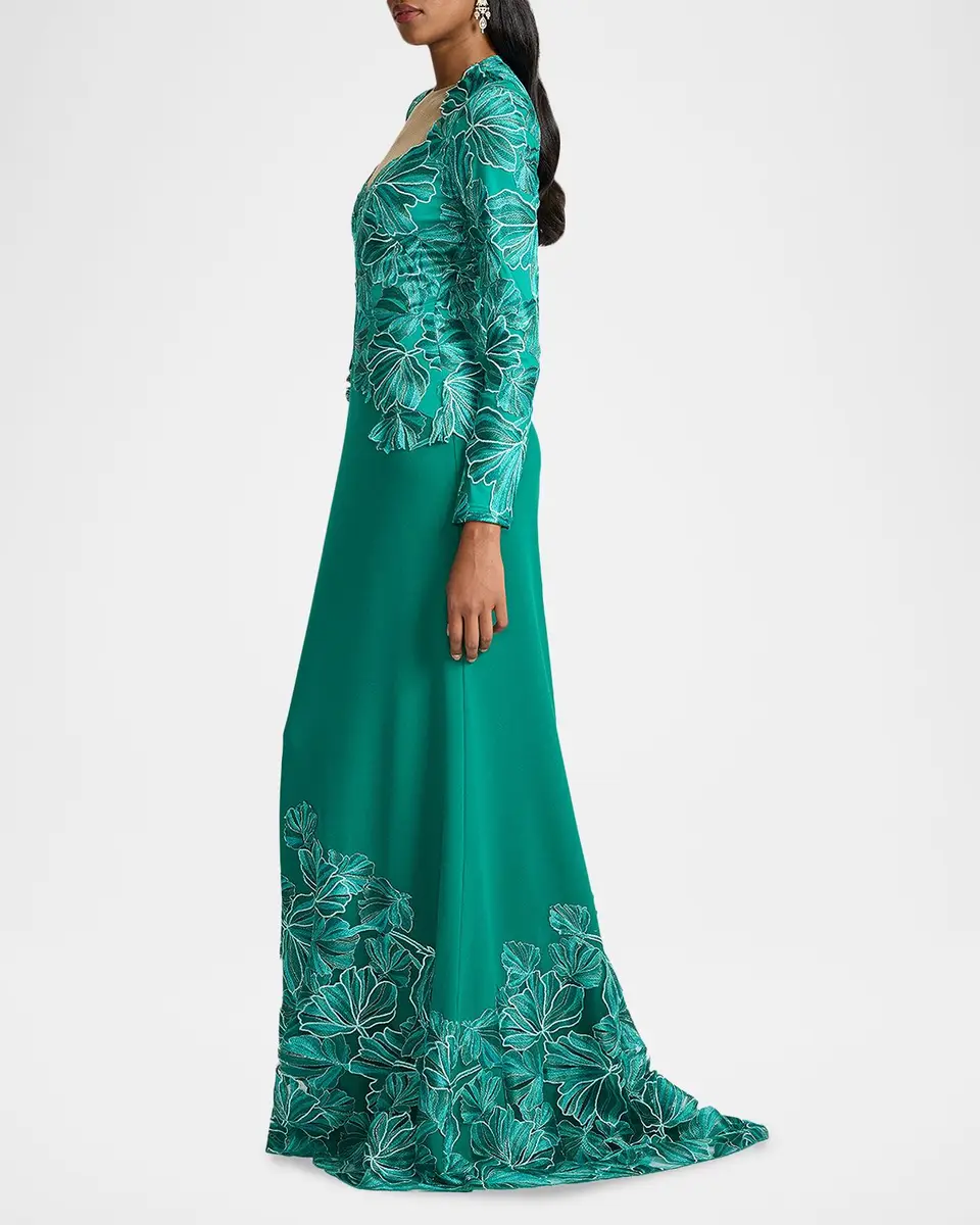 Tadashi Shoji Petal Applique Crepe Gown | Thumbnail 5