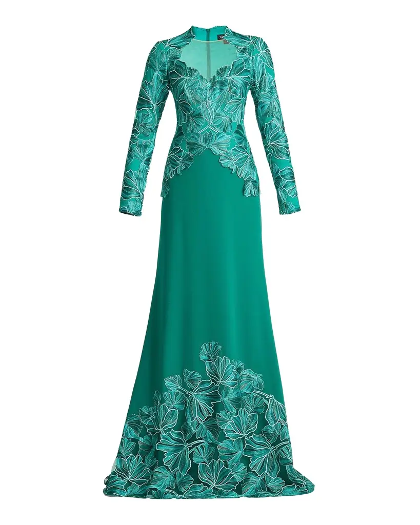 Tadashi Shoji Petal Applique Crepe Gown