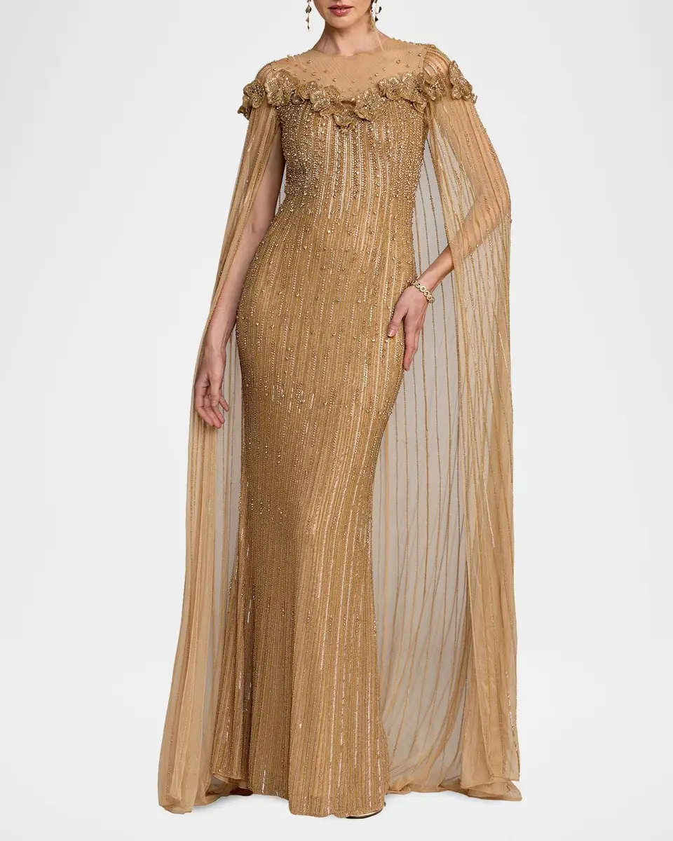 Mac Duggal Beaded Illusion Cape Gown | Thumbnail 2 Mac Duggal Beaded Illusion Cape Gown | Thumbnail 2