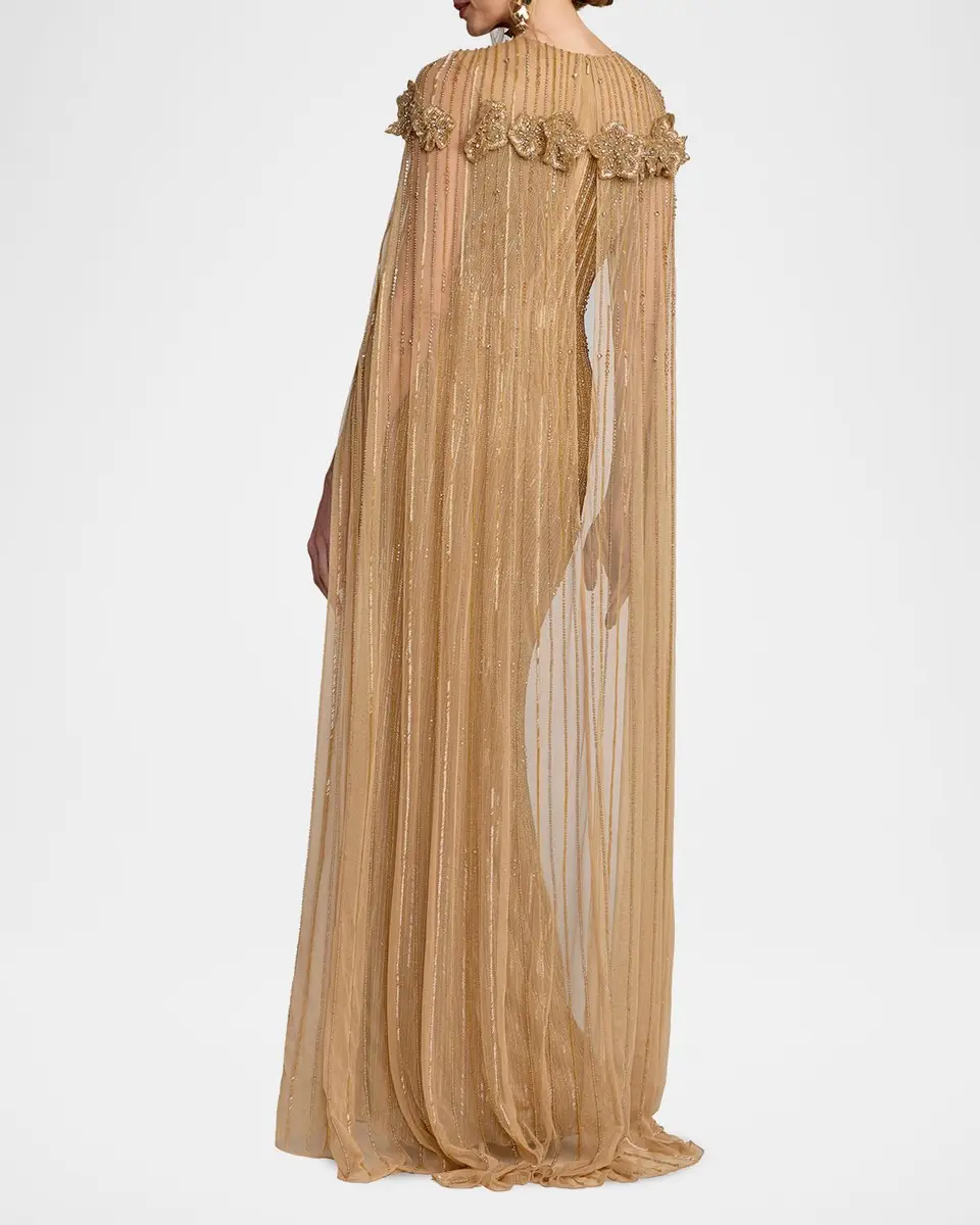Mac Duggal Beaded Illusion Cape Gown | Thumbnail 3 Mac Duggal Beaded Illusion Cape Gown | Thumbnail 3