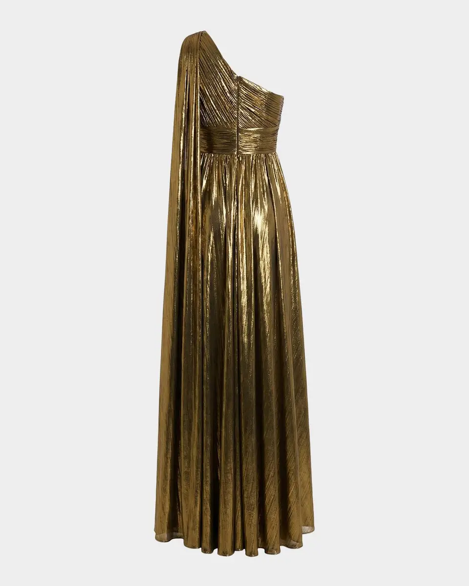Mac Duggal Draped One-Shoulder Metallic Lame Gown | Thumbnail 5