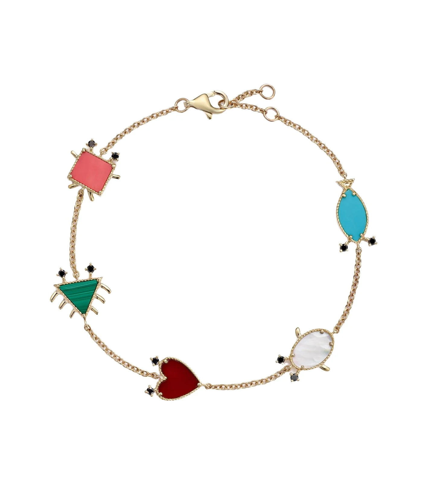 Yvonne Léon Petits Personnages 9kt gold bracelet with gemstones