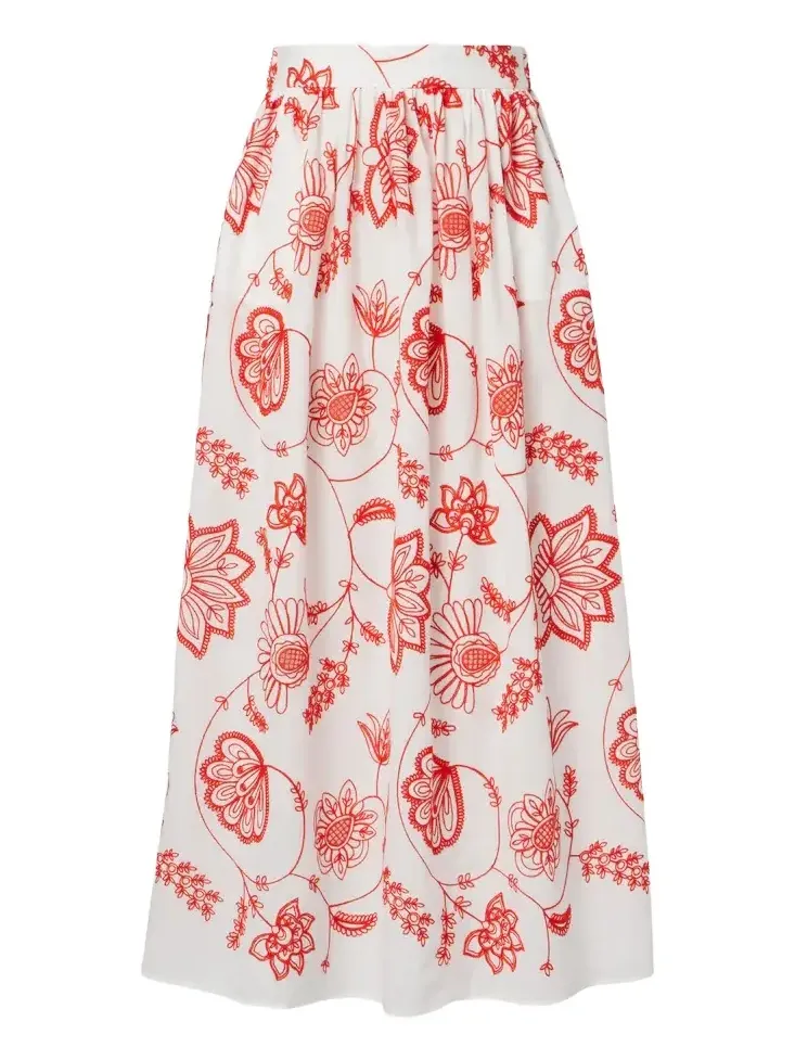 Calie embroidered cotton-blend midi skirt