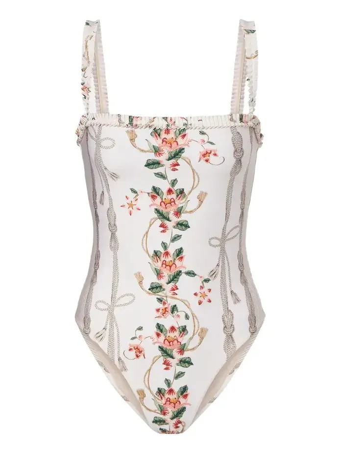 Limon ruffled embroidered swimsuit