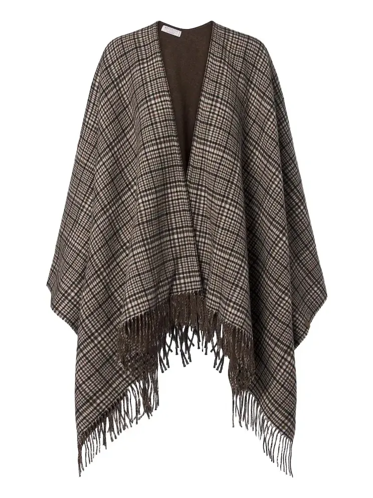 Checked cashmere poncho