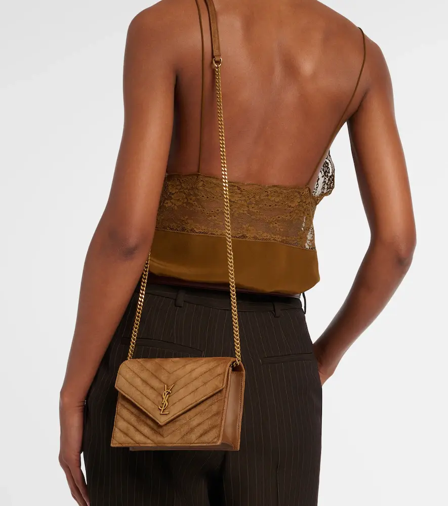 Saint Laurent Cassandre Mini suede wallet on chain | Thumbnail 4