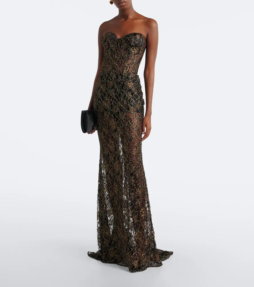 The New Arrivals Ilkyaz Ozel Evelyne lace bustier gown | Thumbnail 4