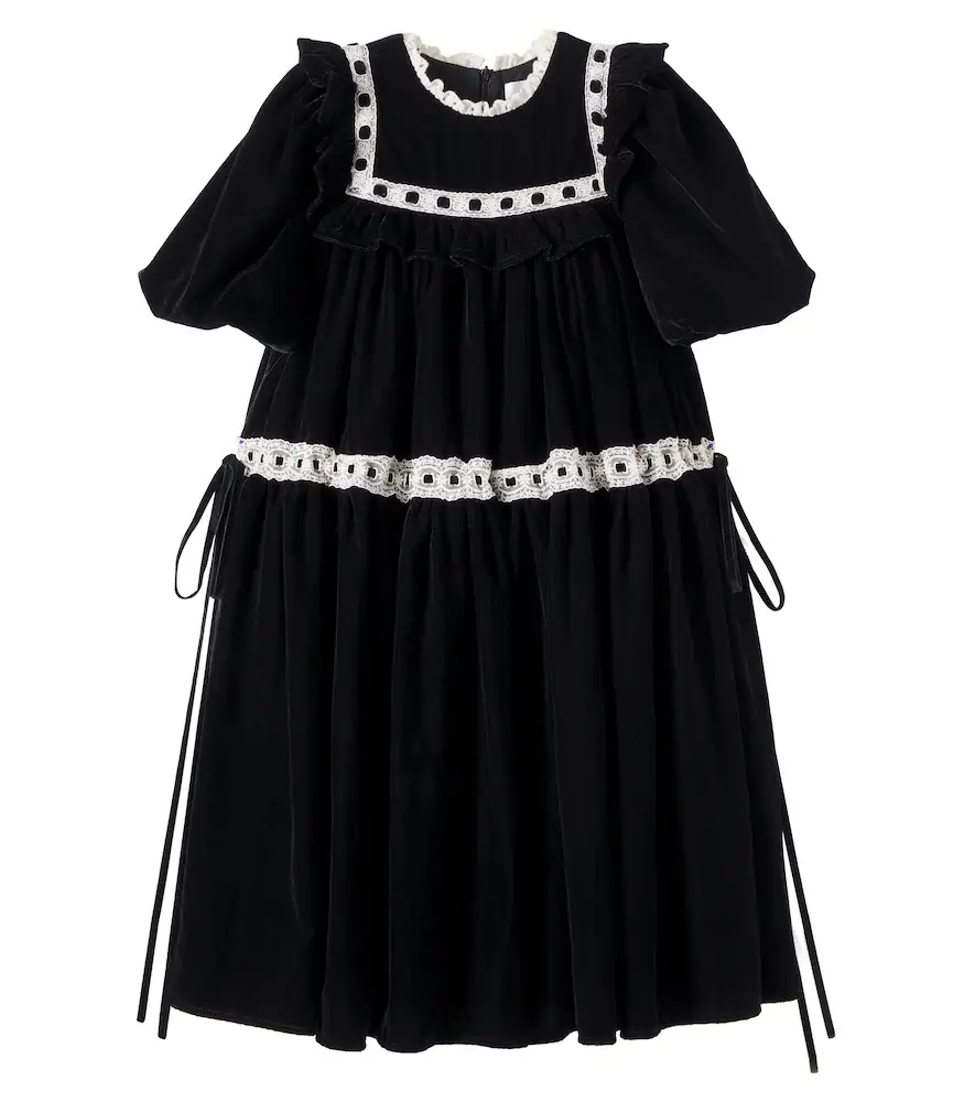 Petite Amalie Lace-trimmed velvet dress | Image 1 Petite Amalie Lace-trimmed velvet dress | Image 1