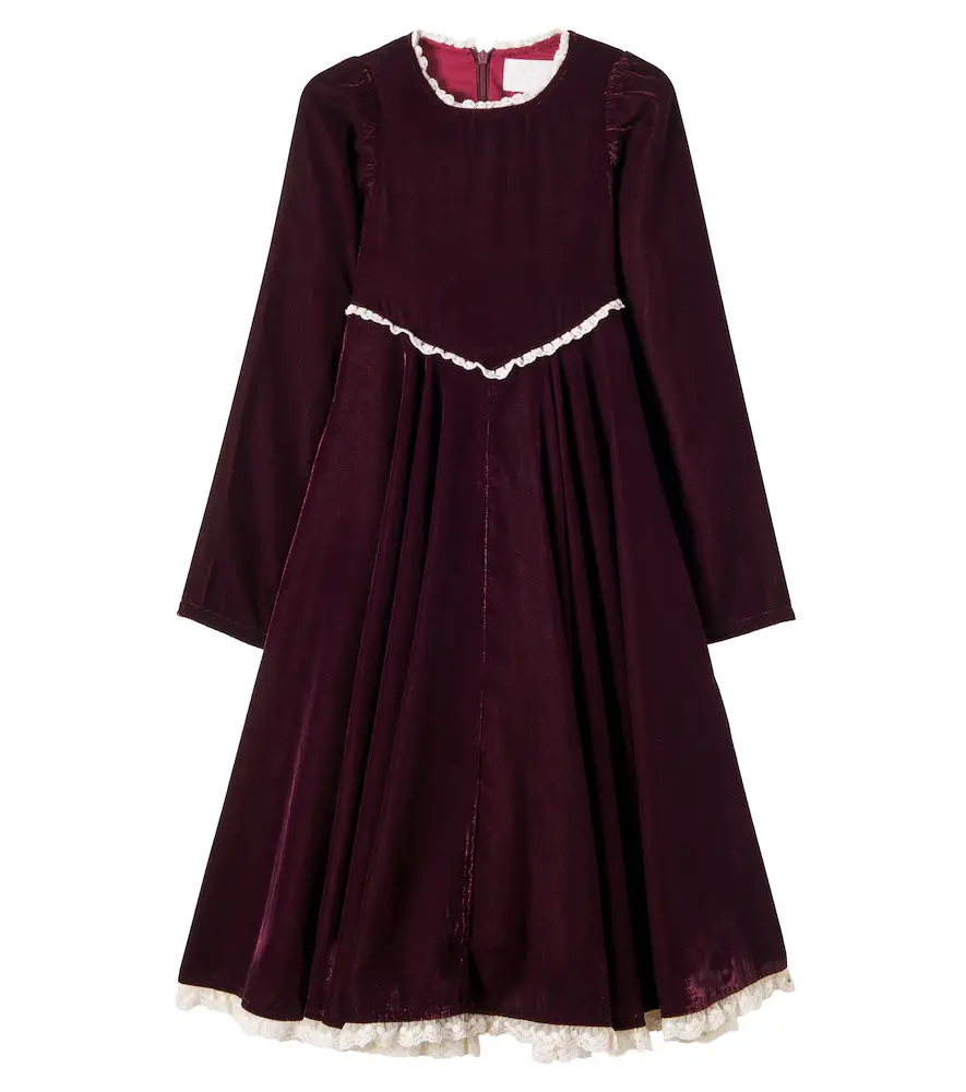 Petite Amalie Lace-trimmed velvet dress | Image 1 Petite Amalie Lace-trimmed velvet dress | Image 1