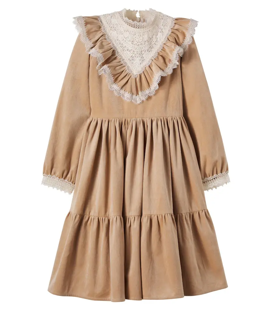 Petite Amalie Lace-trimmed velvet dress | Image 1 Petite Amalie Lace-trimmed velvet dress | Image 1