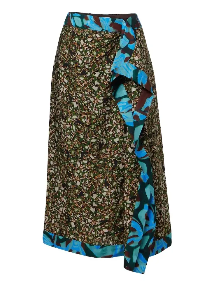 Dries Van Noten Printed ruffled midi skirt