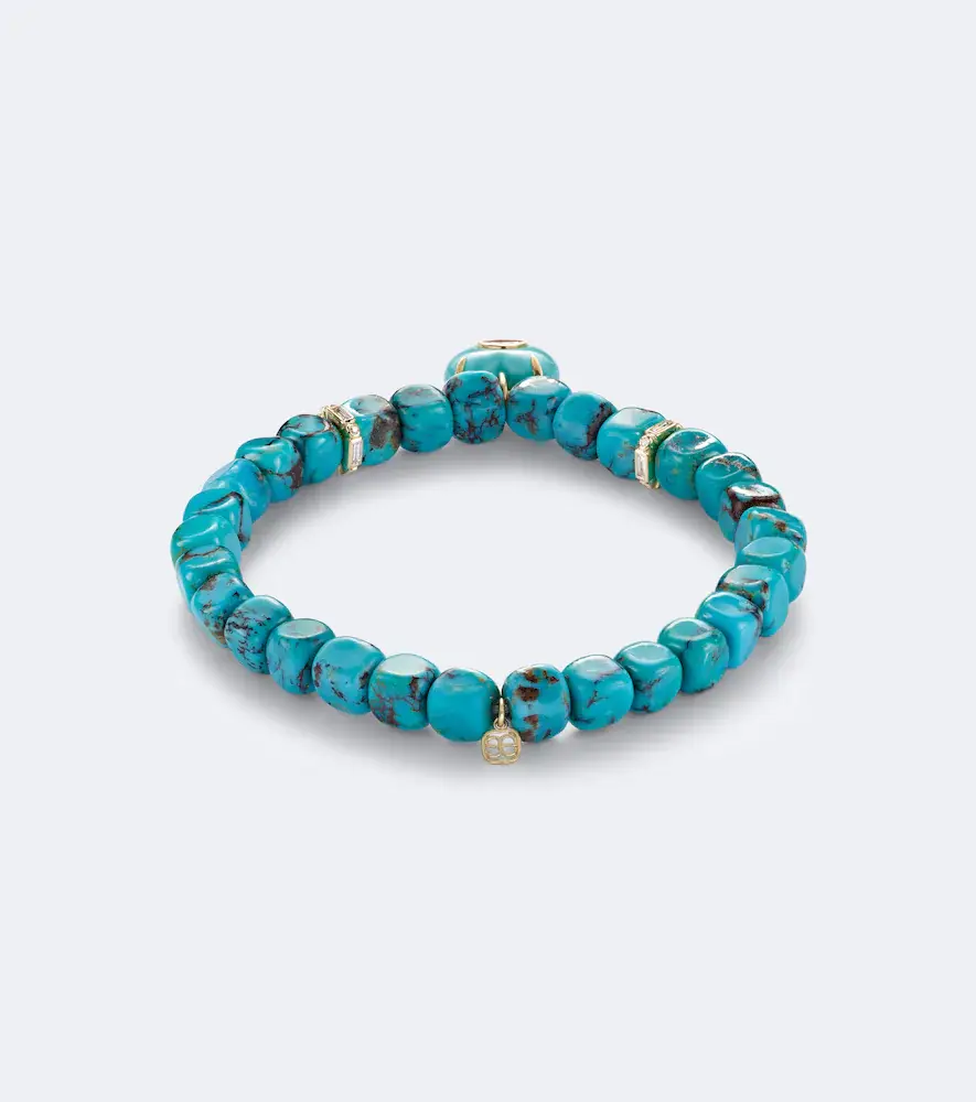 Sydney Evan 14kt gold beaded bracelet with turquoise and diamonds | Thumbnail 2 Sydney Evan 14kt gold beaded bracelet with turquoise and diamonds | Thumbnail 2