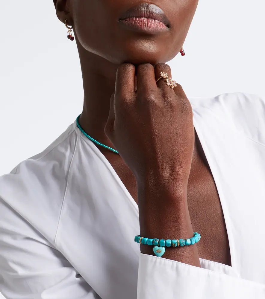 Sydney Evan 14kt gold beaded bracelet with turquoise and diamonds | Thumbnail 3 Sydney Evan 14kt gold beaded bracelet with turquoise and diamonds | Thumbnail 3