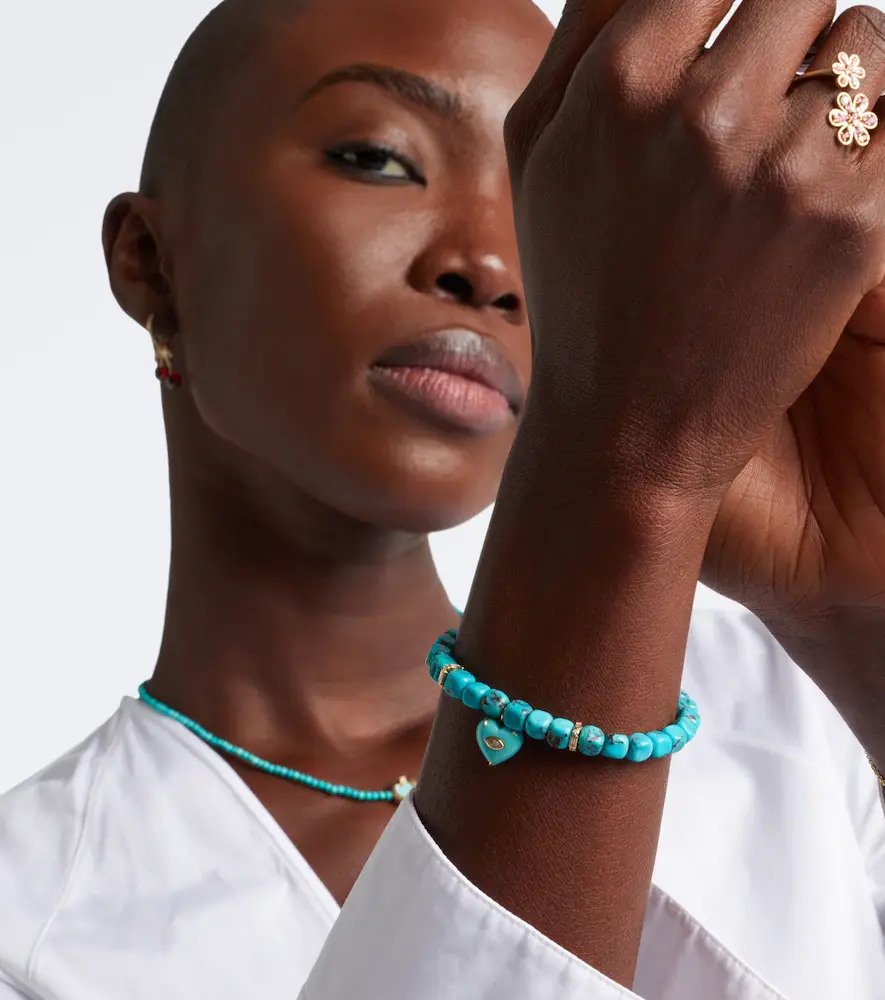 Sydney Evan 14kt gold beaded bracelet with turquoise and diamonds | Thumbnail 4 Sydney Evan 14kt gold beaded bracelet with turquoise and diamonds | Thumbnail 4