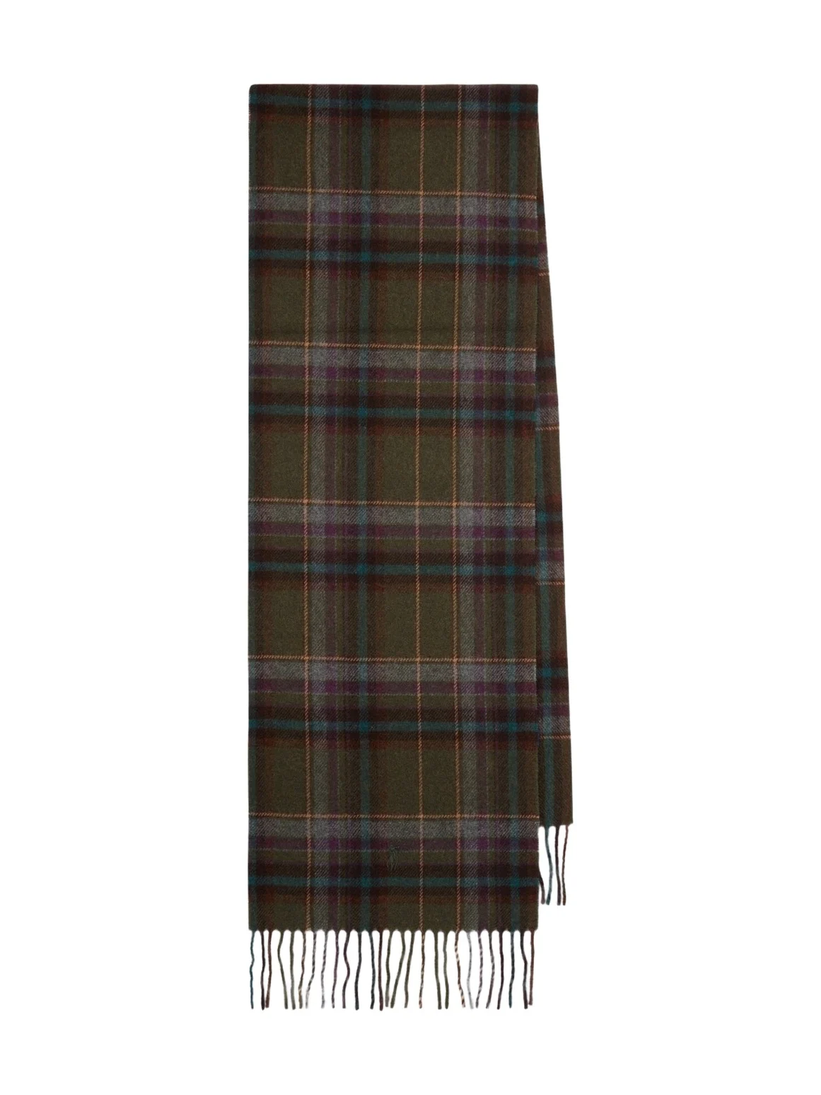 Checked fringed wool scarf