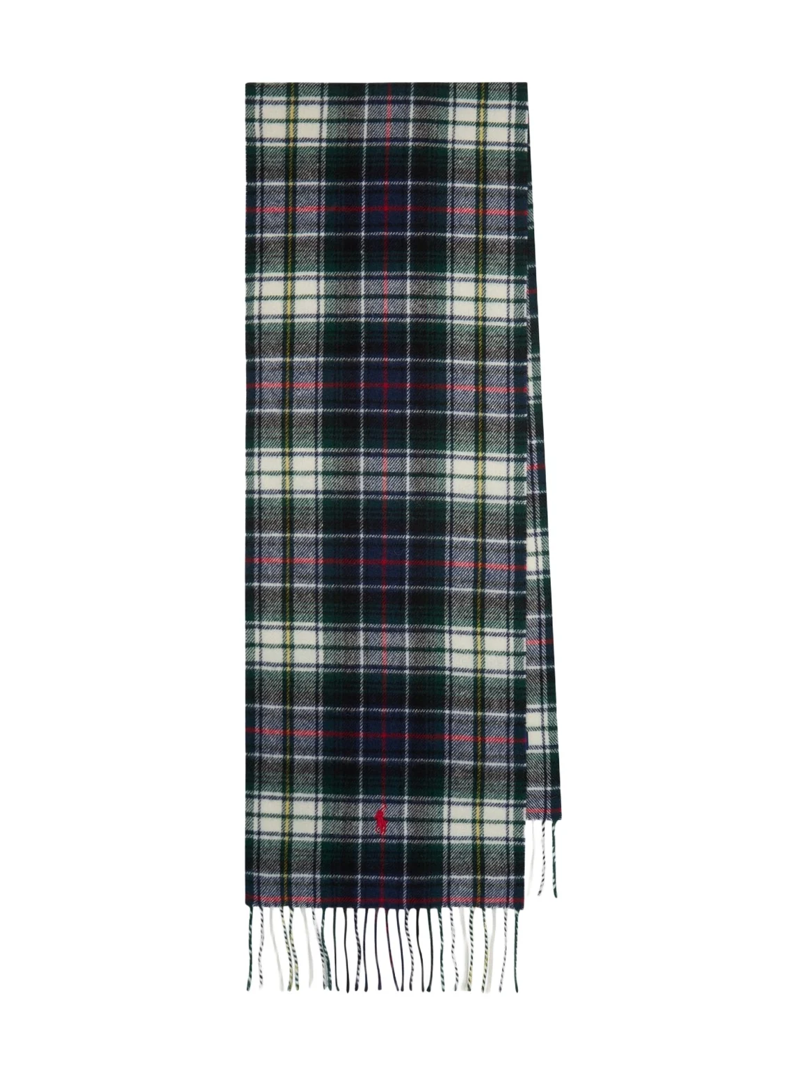 Checked fringed wool scarf
