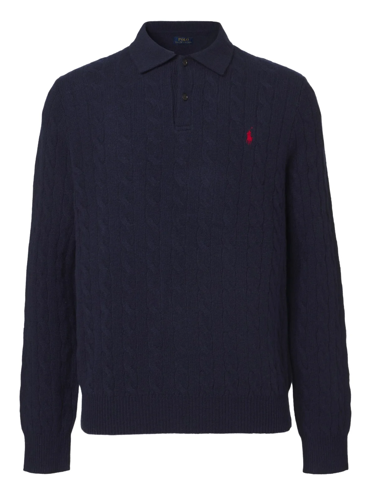 Cable-knit wool and cashmere polo sweater