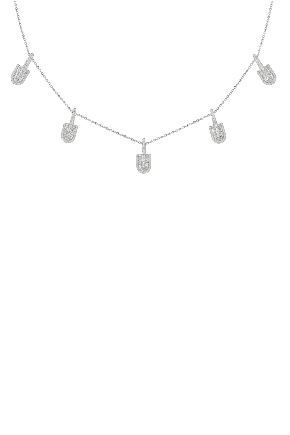 Diamond Baguette Five Stacked U Necklace - White Gold Diamond Baguette Five Stacked U Necklace - White Gold