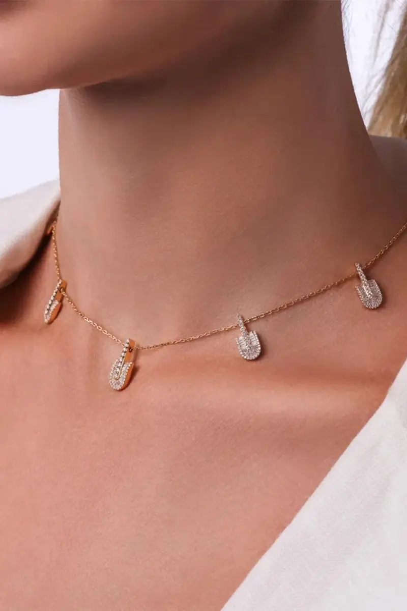 U LOS ANGELES Diamond Baguette Five Stacked U Necklace | Thumbnail 2 U LOS ANGELES Diamond Baguette Five Stacked U Necklace | Thumbnail 2