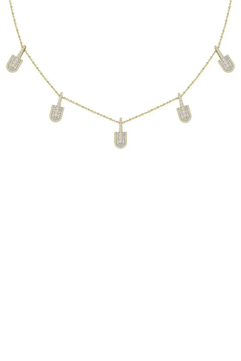 U LOS ANGELES Diamond Baguette Five Stacked U Necklace - Yellow Gold | Image 1 U LOS ANGELES Diamond Baguette Five Stacked U Necklace - Yellow Gold | Image 1