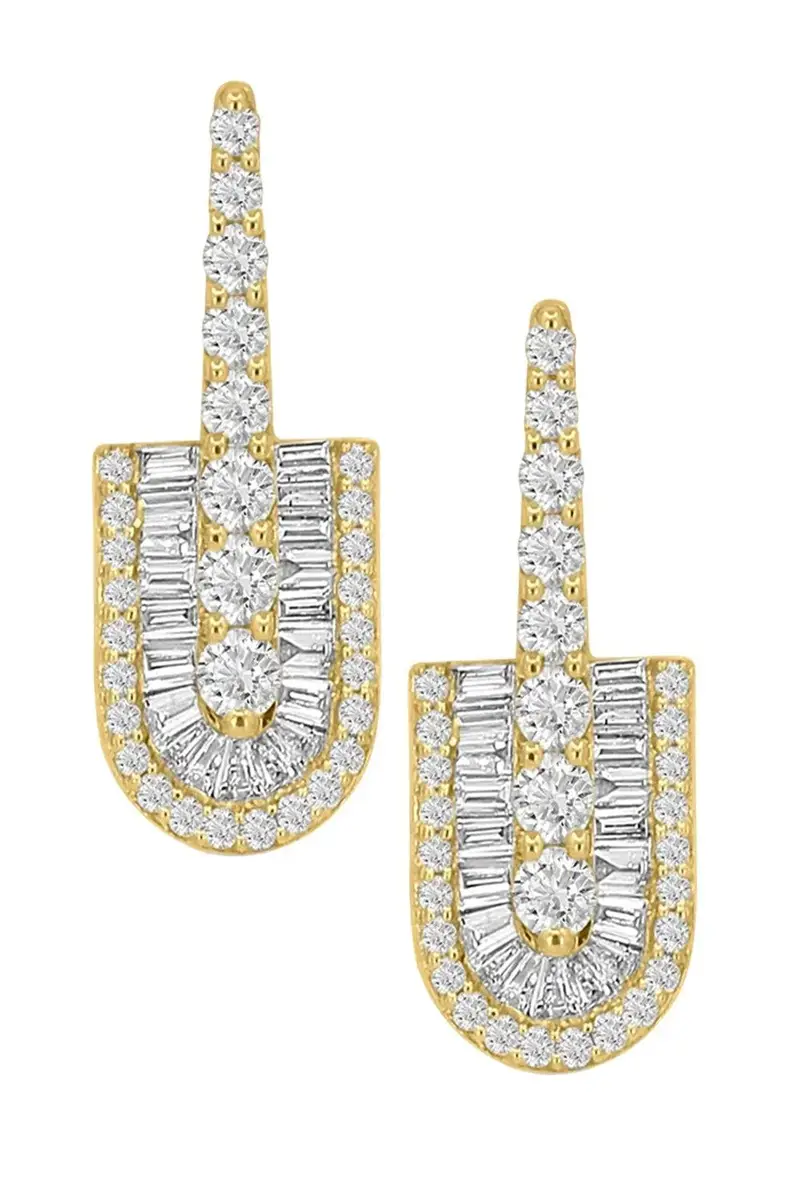 U LOS ANGELES Diamond Baguette U Drop Earrings - Yellow Gold | Image 1 U LOS ANGELES Diamond Baguette U Drop Earrings - Yellow Gold | Image 1