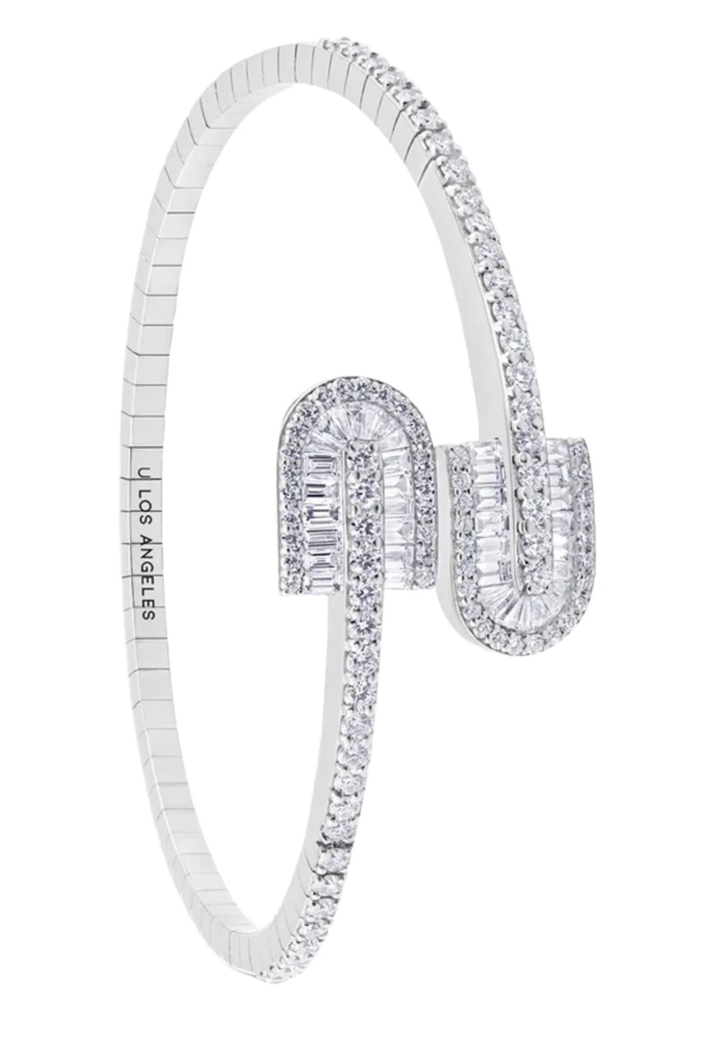 Diamond Baguette U Duo Maxi Bangle Bracelet - White Gold
