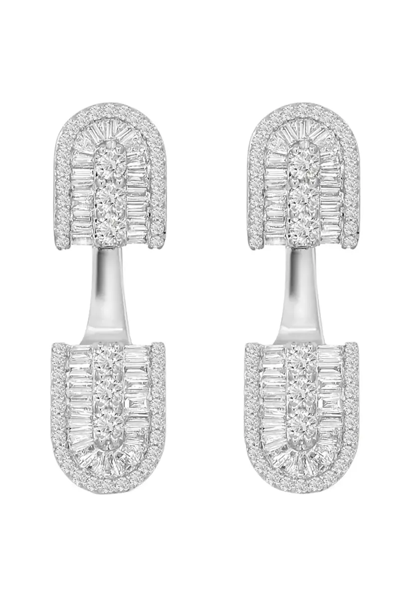U LOS ANGELES Diamond Baguette U Floating Earrings - White Gold | Image 1 U LOS ANGELES Diamond Baguette U Floating Earrings - White Gold | Image 1