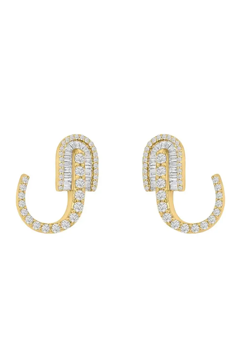 U LOS ANGELES Diamond Baguette U Huggie Earrings - Yellow Gold | Image 1 U LOS ANGELES Diamond Baguette U Huggie Earrings - Yellow Gold | Image 1