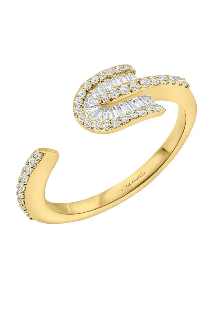U LOS ANGELES Diamond Baguette U Solo Open Ring - Yellow Gold | Image 1 U LOS ANGELES Diamond Baguette U Solo Open Ring - Yellow Gold | Image 1