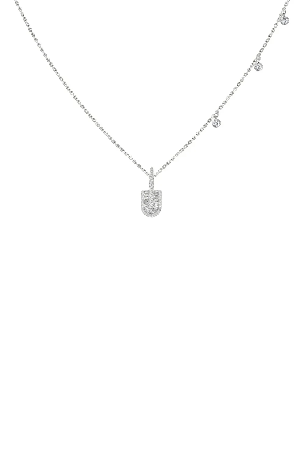 Diamond Baguette U Solo Three Charm Necklace - White Gold Diamond Baguette U Solo Three Charm Necklace - White Gold