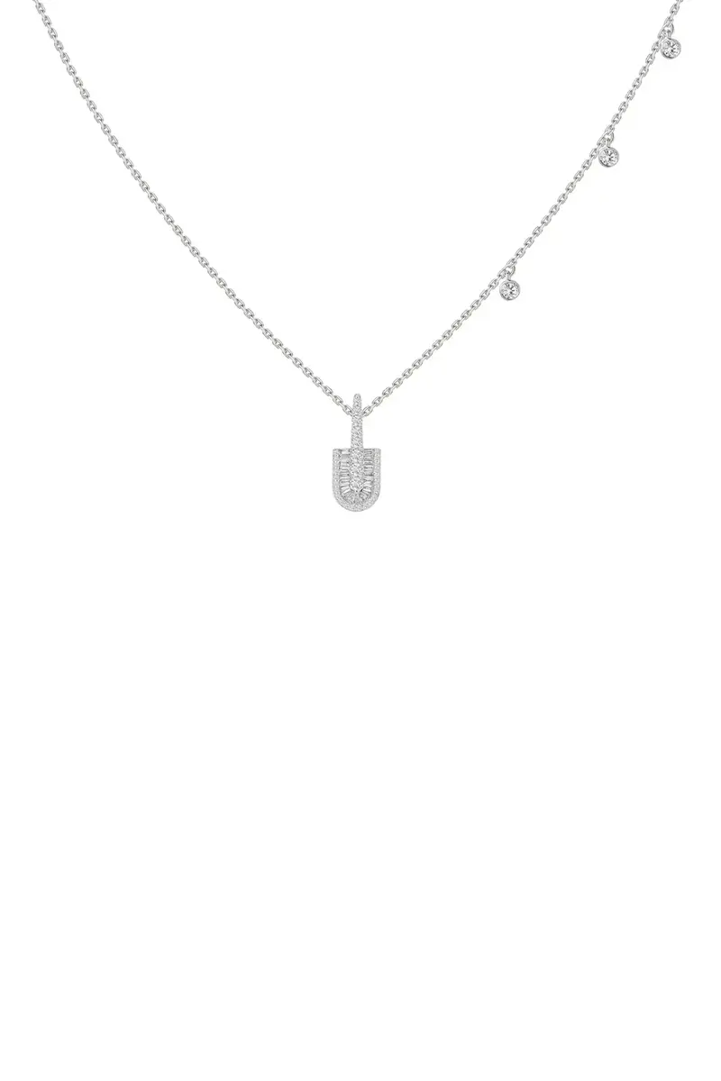 U LOS ANGELES Diamond Baguette U Solo Three Charm Necklace - White Gold | Image 1 U LOS ANGELES Diamond Baguette U Solo Three Charm Necklace - White Gold | Image 1