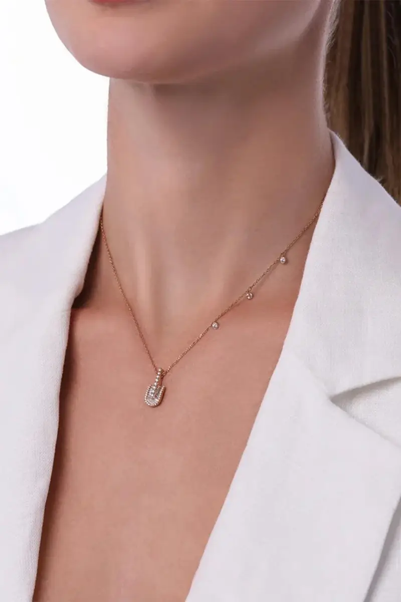 U LOS ANGELES Diamond Baguette U Solo Three Charm Necklace | Thumbnail 2 U LOS ANGELES Diamond Baguette U Solo Three Charm Necklace | Thumbnail 2